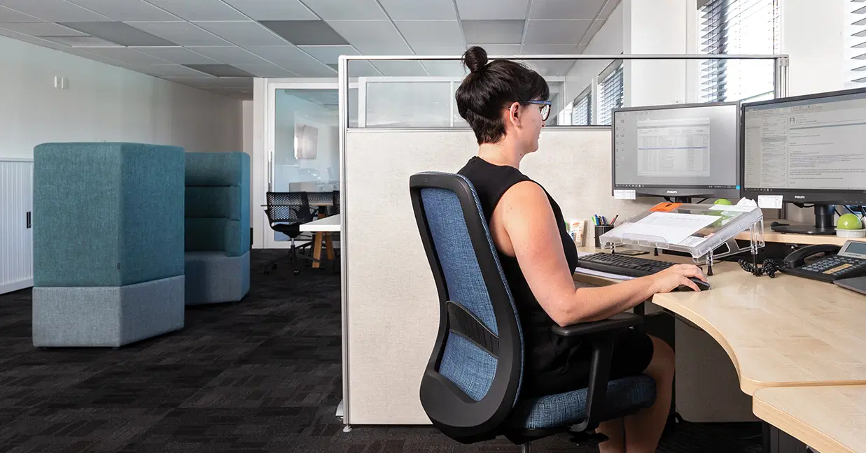 Wide angle of minimalist studio shelving with peripherals